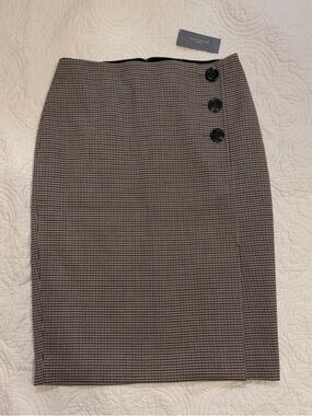 NWT Ann Taylor Brown Houndstooth Pencil Skirt